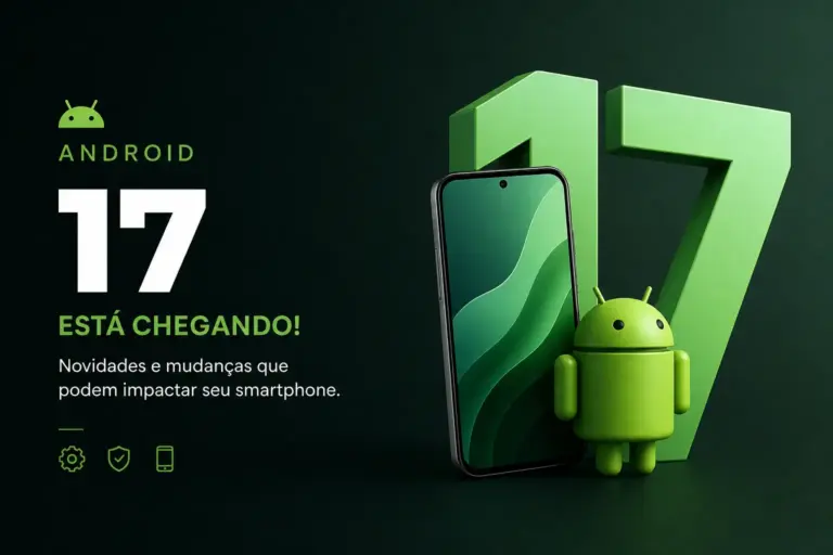 Android 17, número verde, smartphone e mascote