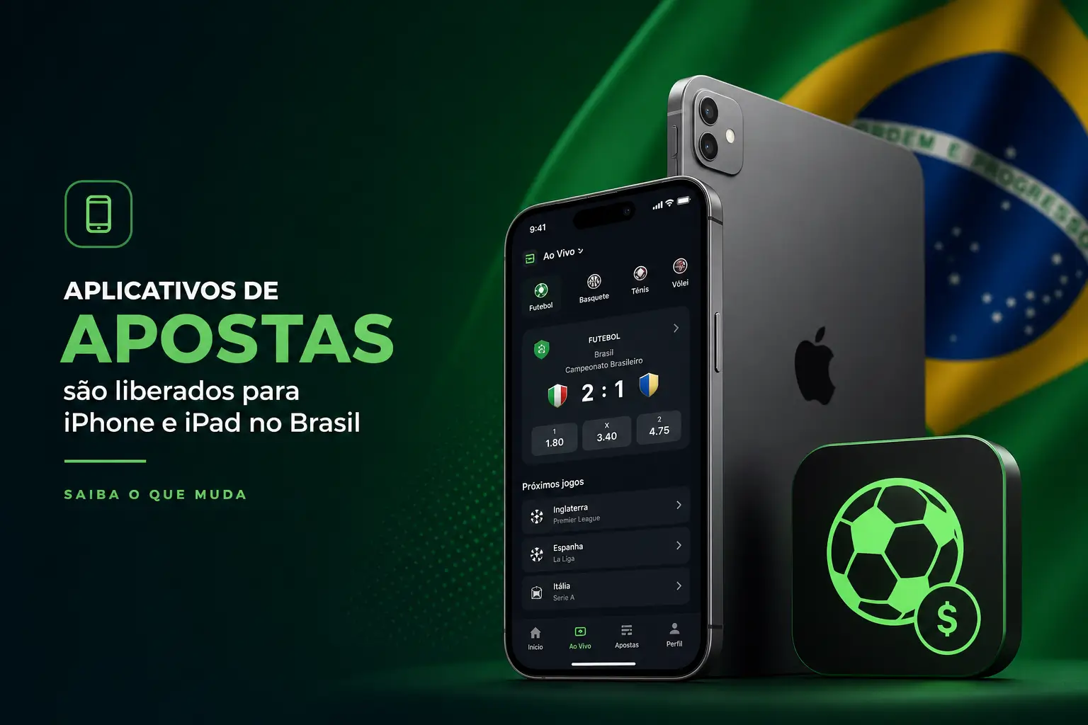 iPhone e iPad com app de apostas esportivas em fundo verde