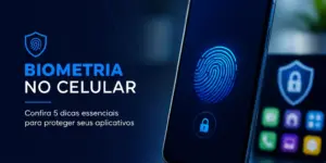 Ícone de impressão digital e segurança biométrica em smartphone