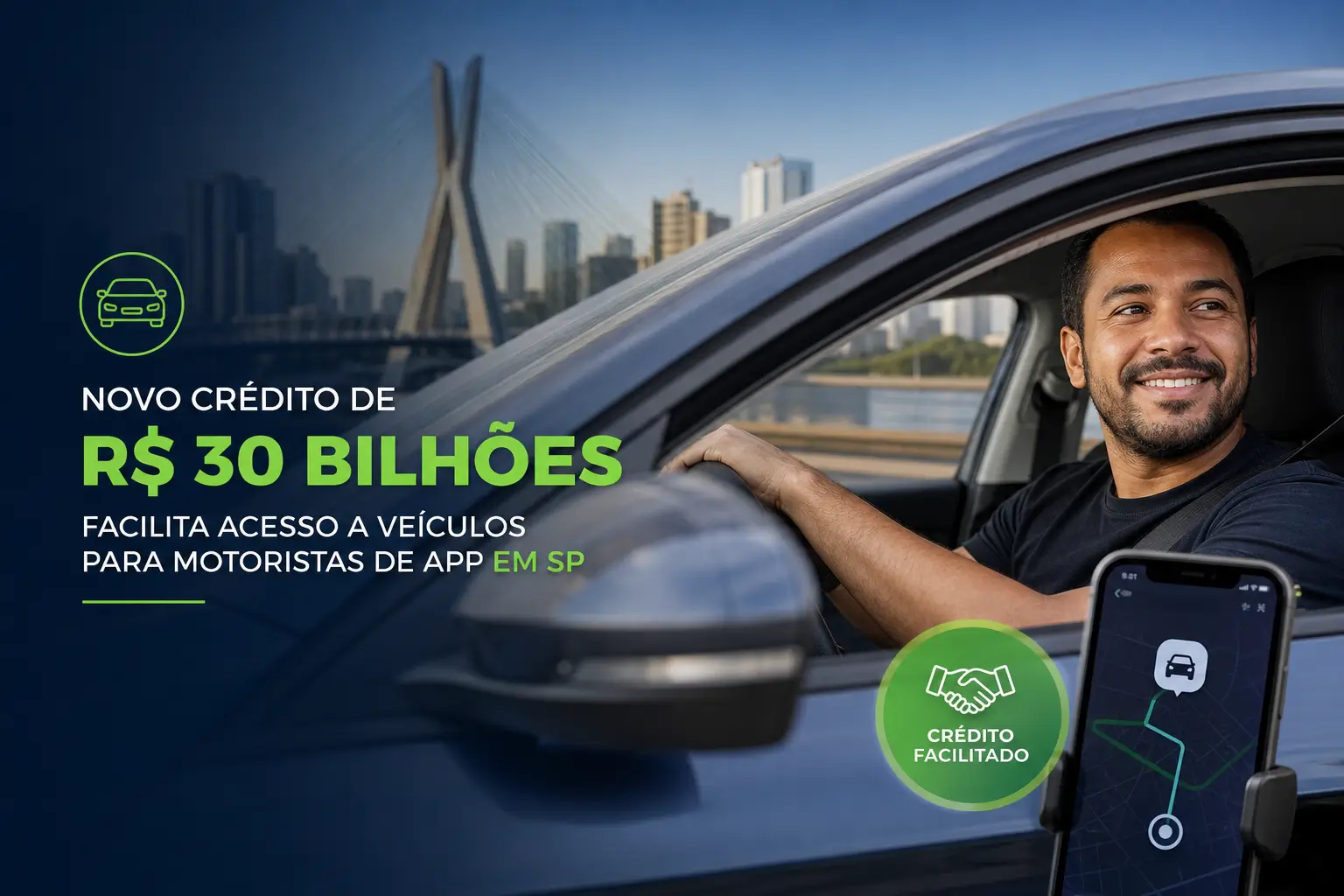 Homem no carro com crédito de R$ 30 bilhões para motoristas