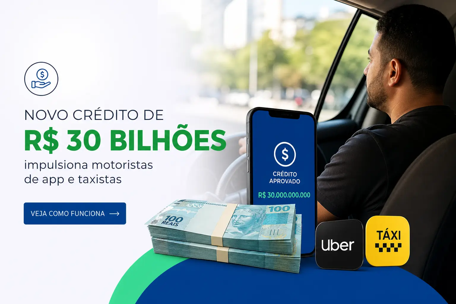 Crédito de R$ 30 bilhões aprovado para motoristas de aplicativos e táxis