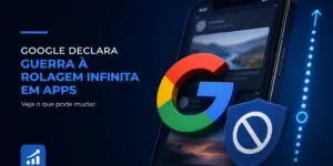 Smartphone moderno com Google e símbolo de segurança sobre rolagem infinita