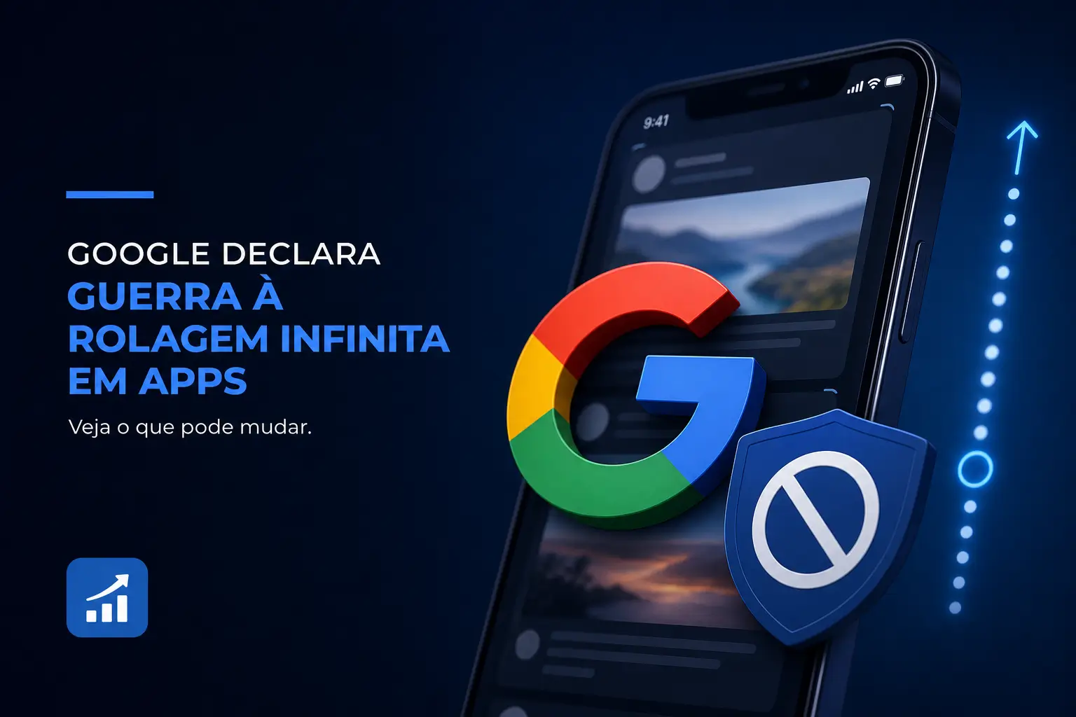 Smartphone moderno com Google e símbolo de segurança sobre rolagem infinita