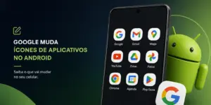 Smartphone com ícones do Android e mudança de design 2026