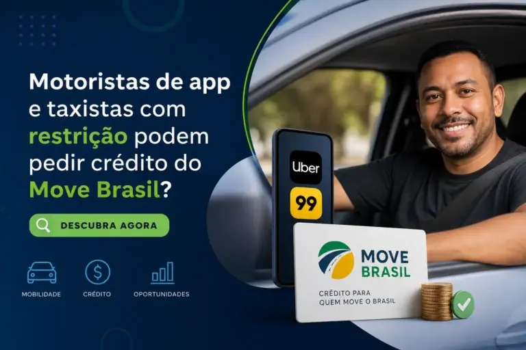 Motorista sorridente com apps Uber e 99 e cartão Move Brasil para crédito