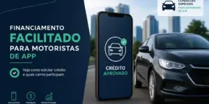 Carro moderno com 'Crédito Aprovado' para motoristas de app