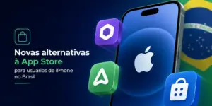 Smartphone com ícones de apps e bandeira do Brasil