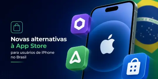 Smartphone com ícones de apps e bandeira do Brasil