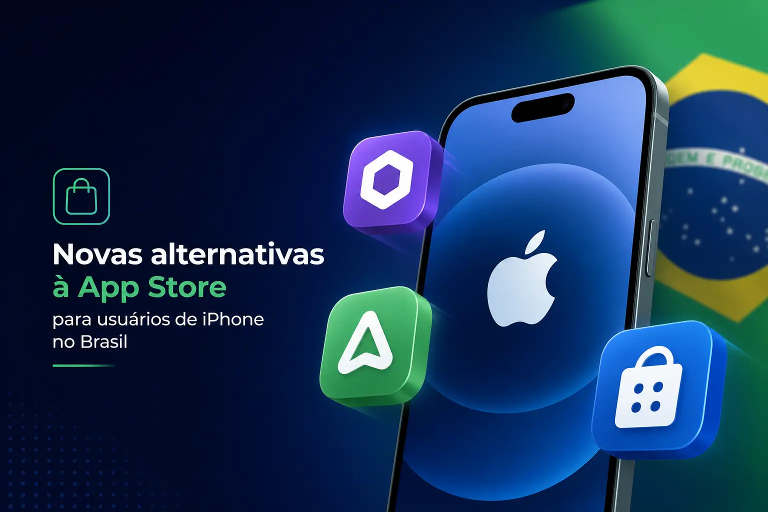 Smartphone com ícones de apps e bandeira do Brasil