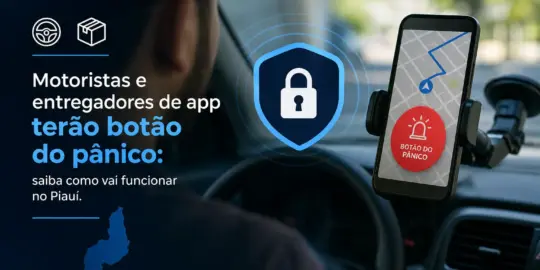 Motorista de aplicativo com smartphone exibindo botão do pânico em Piauí