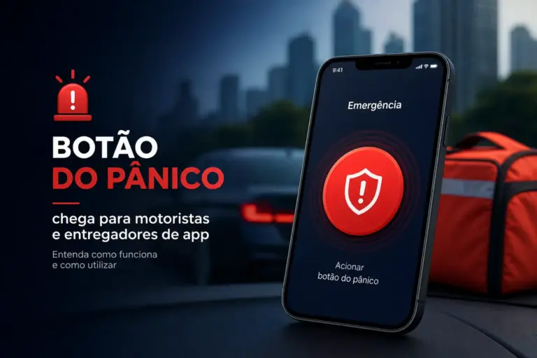 Smartphone com app de emergência e Botão do Pânico para entregadores