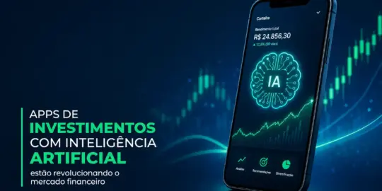 smartphone com app de investimento IA e gráficos financeiros