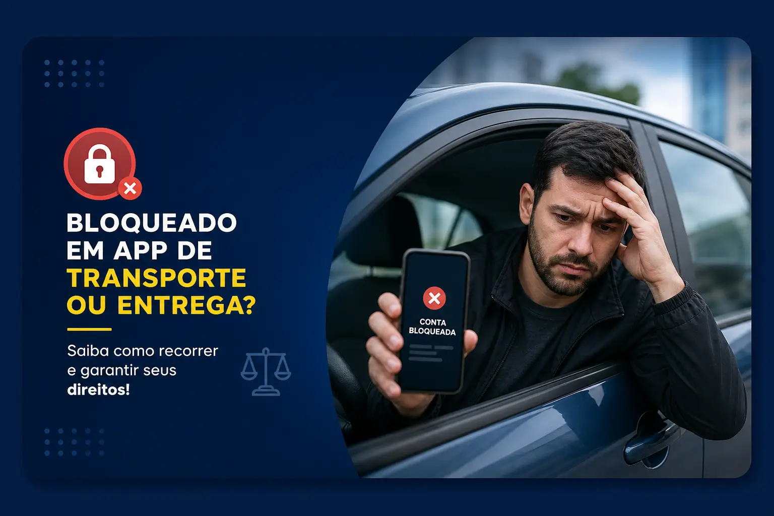 Homem preocupado com conta bloqueada no aplicativo de transporte