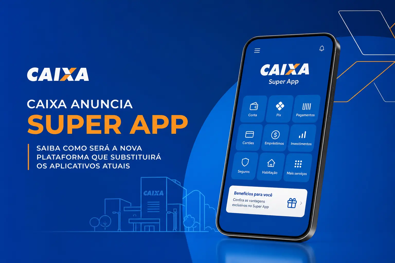 Smartphone com novo Super App CAIXA em 2026 para educação financeira