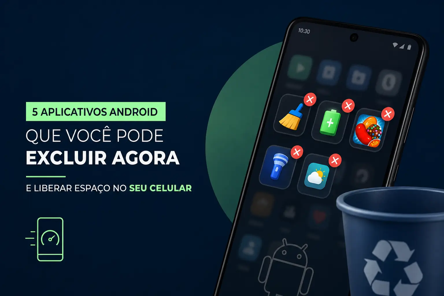 Tela de smartphone com ícones de aplicativos para deletar