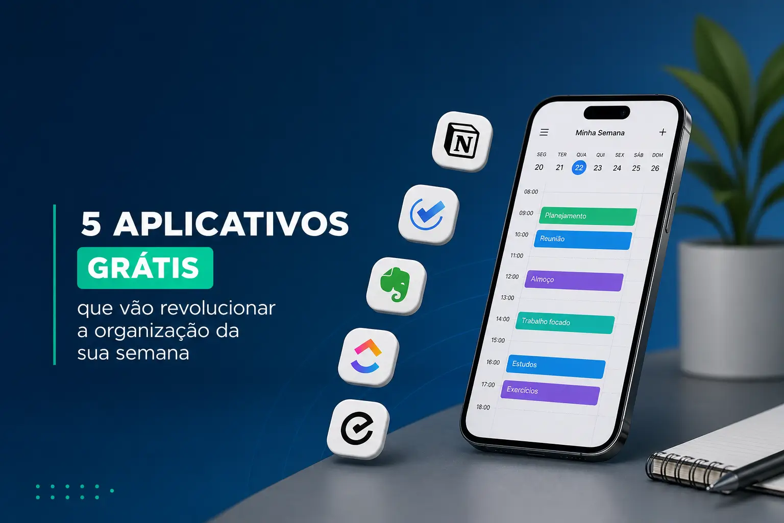 Planejador semanal no smartphone com apps de produtividade