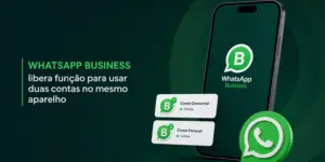 Smartphone com logo do WhatsApp Business em fundo verde escuro