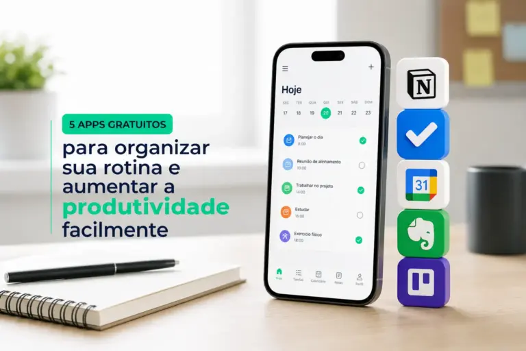 Smartphone com app de produtividade e ferramentas para 2026