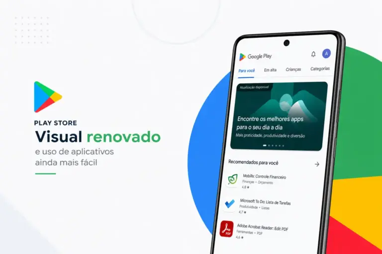 Smartphone com apps de finanças e interface Google Play