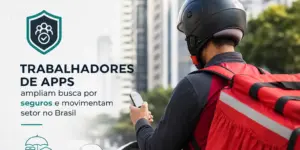 Entregador com mochila vermelha em cidade brasileira, 2026