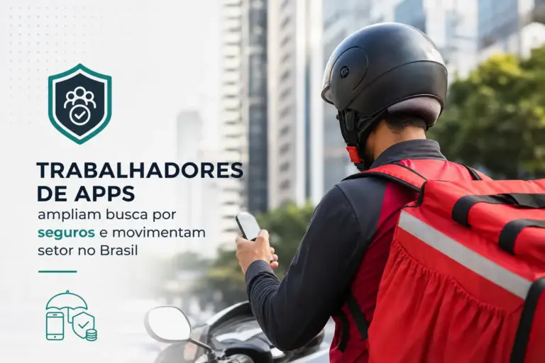 Entregador com mochila vermelha em cidade brasileira, 2026