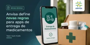 App de entrega de medicamentos com ícone de scooter e caixa médica
