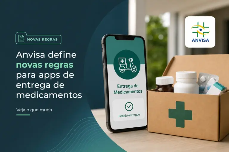 App de entrega de medicamentos com ícone de scooter e caixa médica