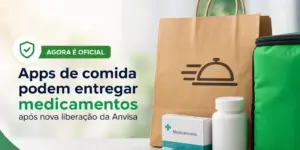 Saco de papel e remédios simbolizando entrega de medicamentos