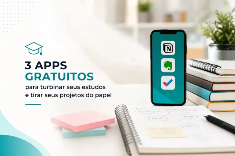 Smartphone com apps de estudo: Notion, Evernote, Todoist