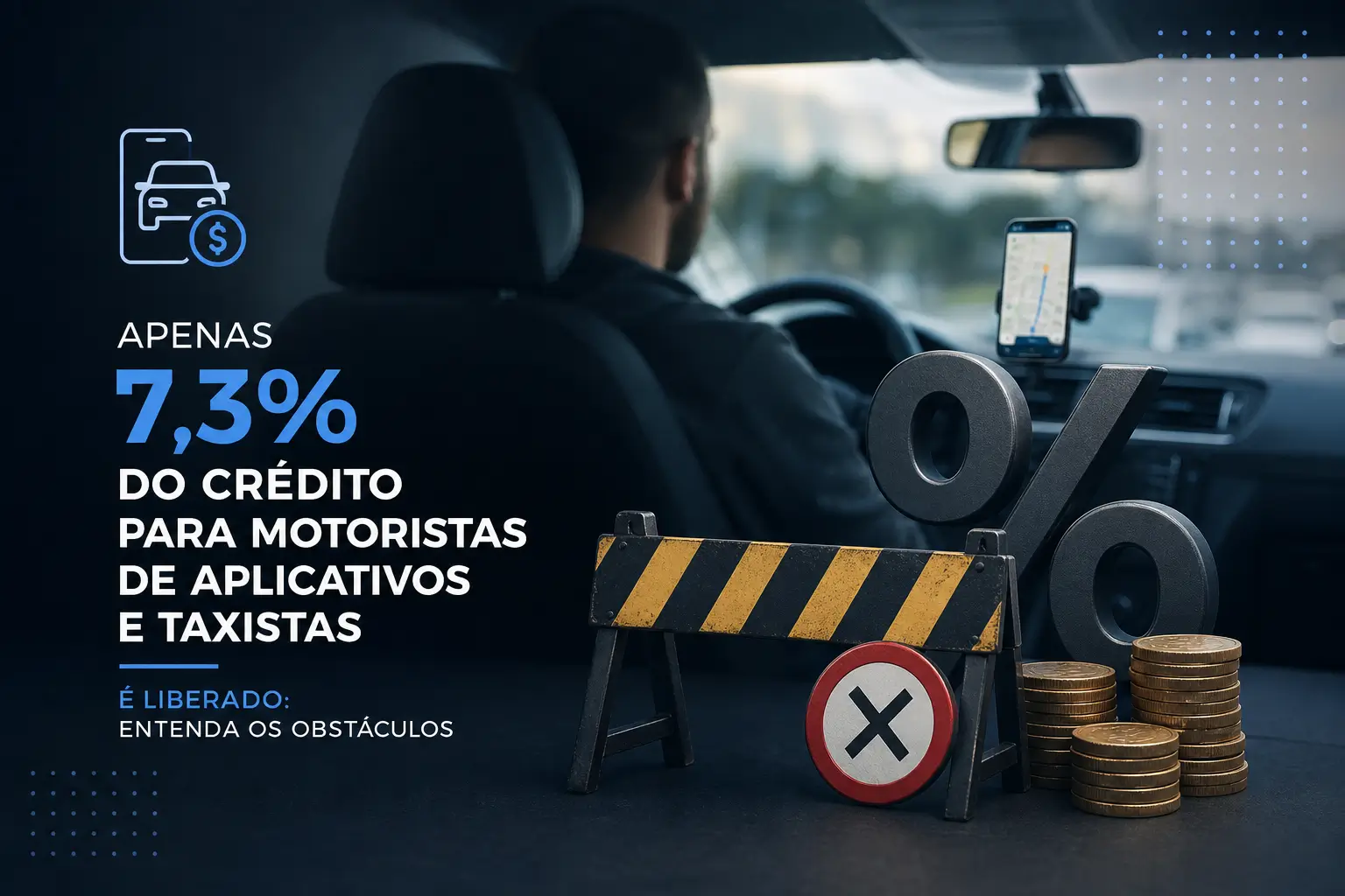 Dashboard de carro com símbolos financeiros e limite de crédito 2026