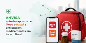 Smartphone com logos do iFood e Rappi e mapa do Brasil