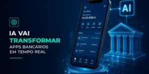 Smartphone com app bancário e AI em destaque para educação financeira