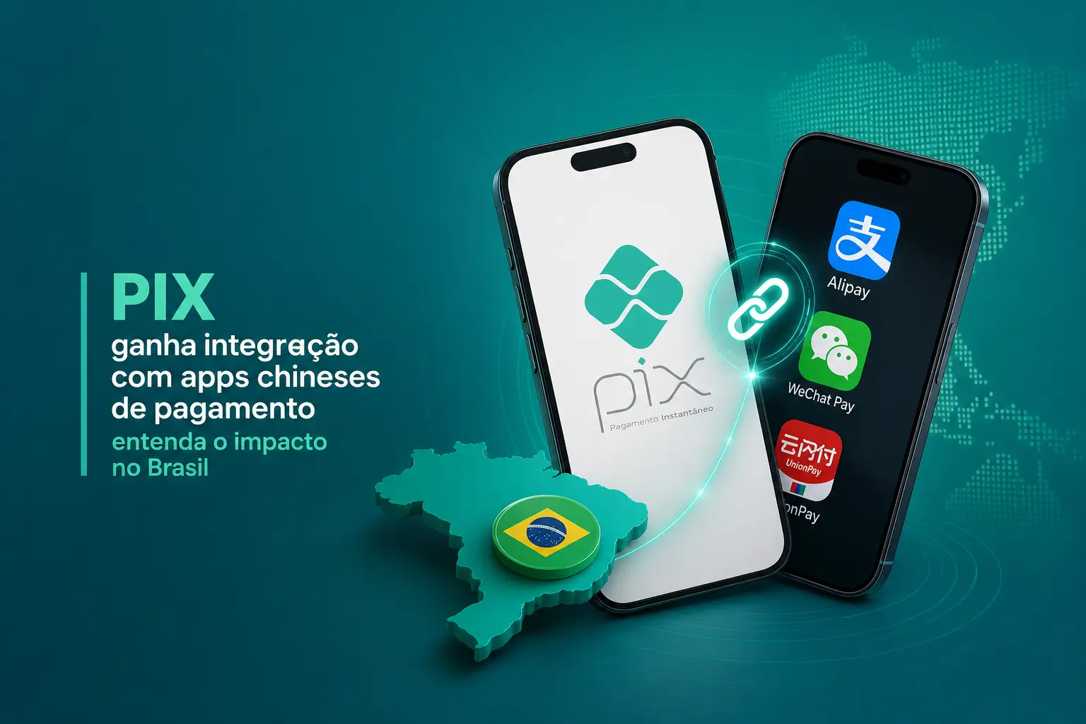 PIX e apps chineses em smartphones com mapa do Brasil