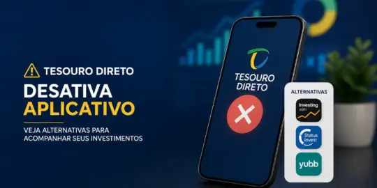 Smartphone com app Tesouro Direto desativado e opções de investimento
