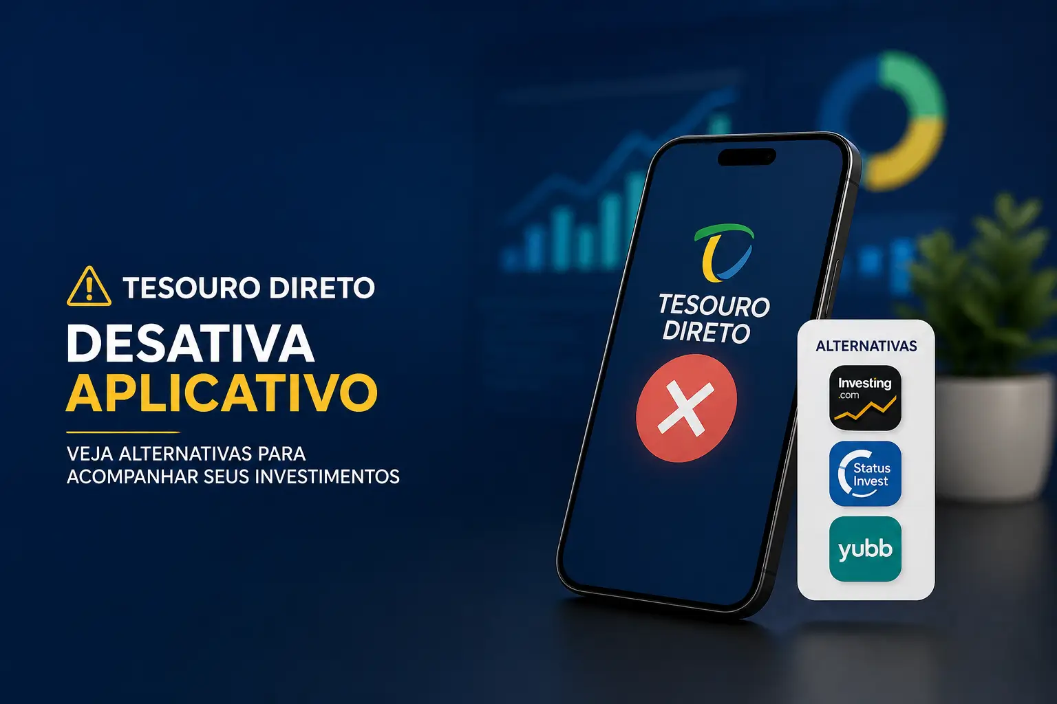 Smartphone com app Tesouro Direto desativado e opções de investimento
