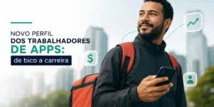 Homem urbano com smartphone e símbolos de dinheiro e carreira