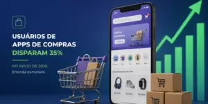 Smartphone com app de compras, carrinho e caixas no fundo azul-verde