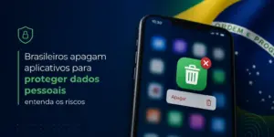 Tela de smartphone com ícone de lixeira e bandeira do Brasil, segurança de dados