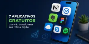 Smartphone com ícones de apps de produtividade e comunicação 2026