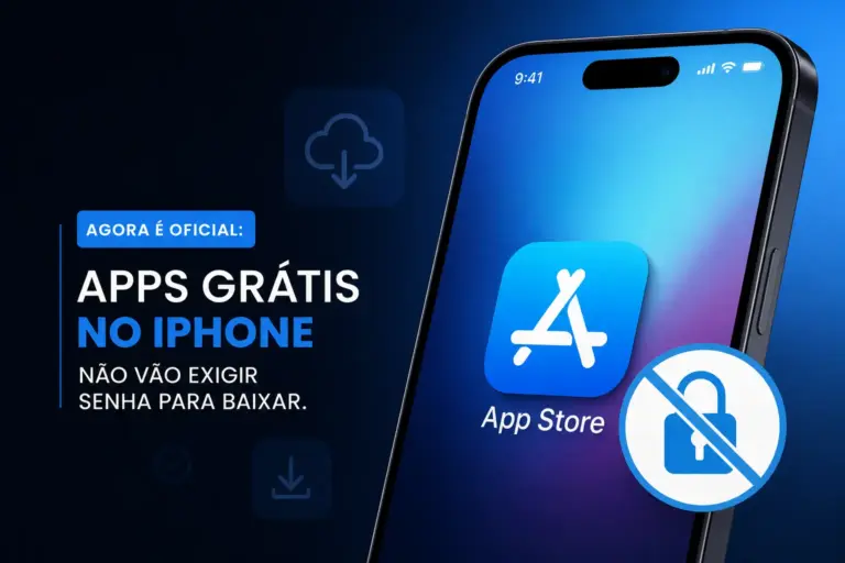 App Store no iPhone: apps grátis sem senha, smartphone em fundo azul