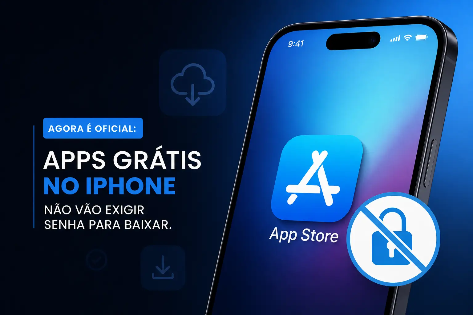 App Store no iPhone: apps grátis sem senha, smartphone em fundo azul