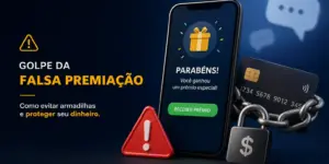 Smartphone com alerta de segurança e cadeado, cuidado com fraudes
