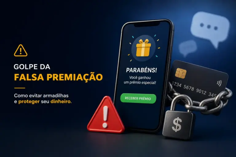 Smartphone com alerta de segurança e cadeado, cuidado com fraudes