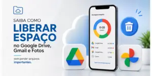 Smartphone mostrando gestão de armazenamento, 15 GB usados