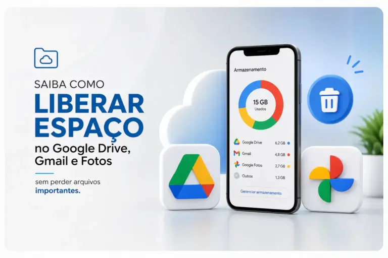 Smartphone mostrando gestão de armazenamento, 15 GB usados