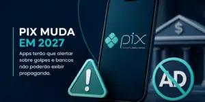Smartphone com logo PIX, mudanças 2027, alerta golpes