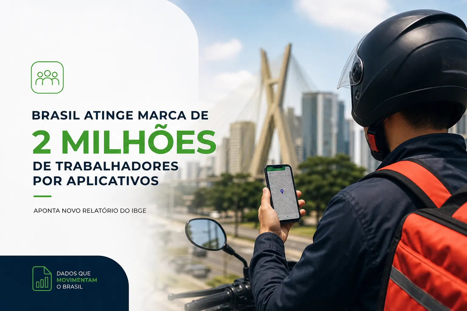 Entregador com smartphone na cidade destacando economia gig