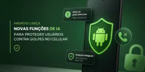 Escudo verde com logo Android para segurança contra golpes