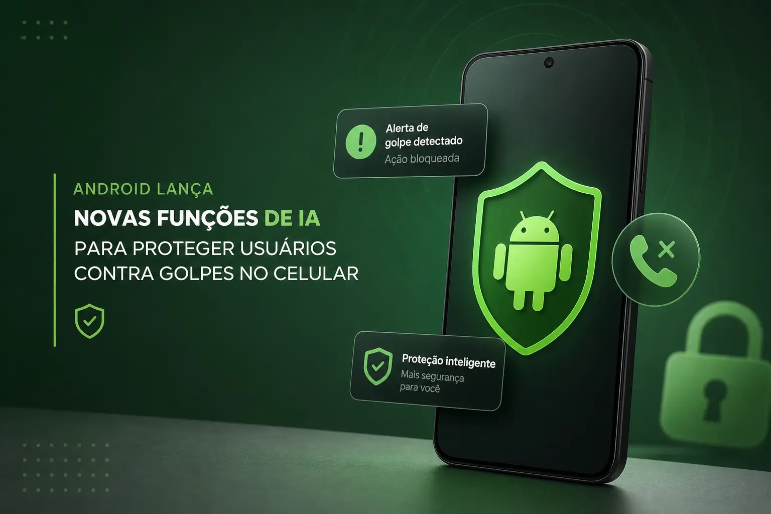 Escudo verde com logo Android para segurança contra golpes