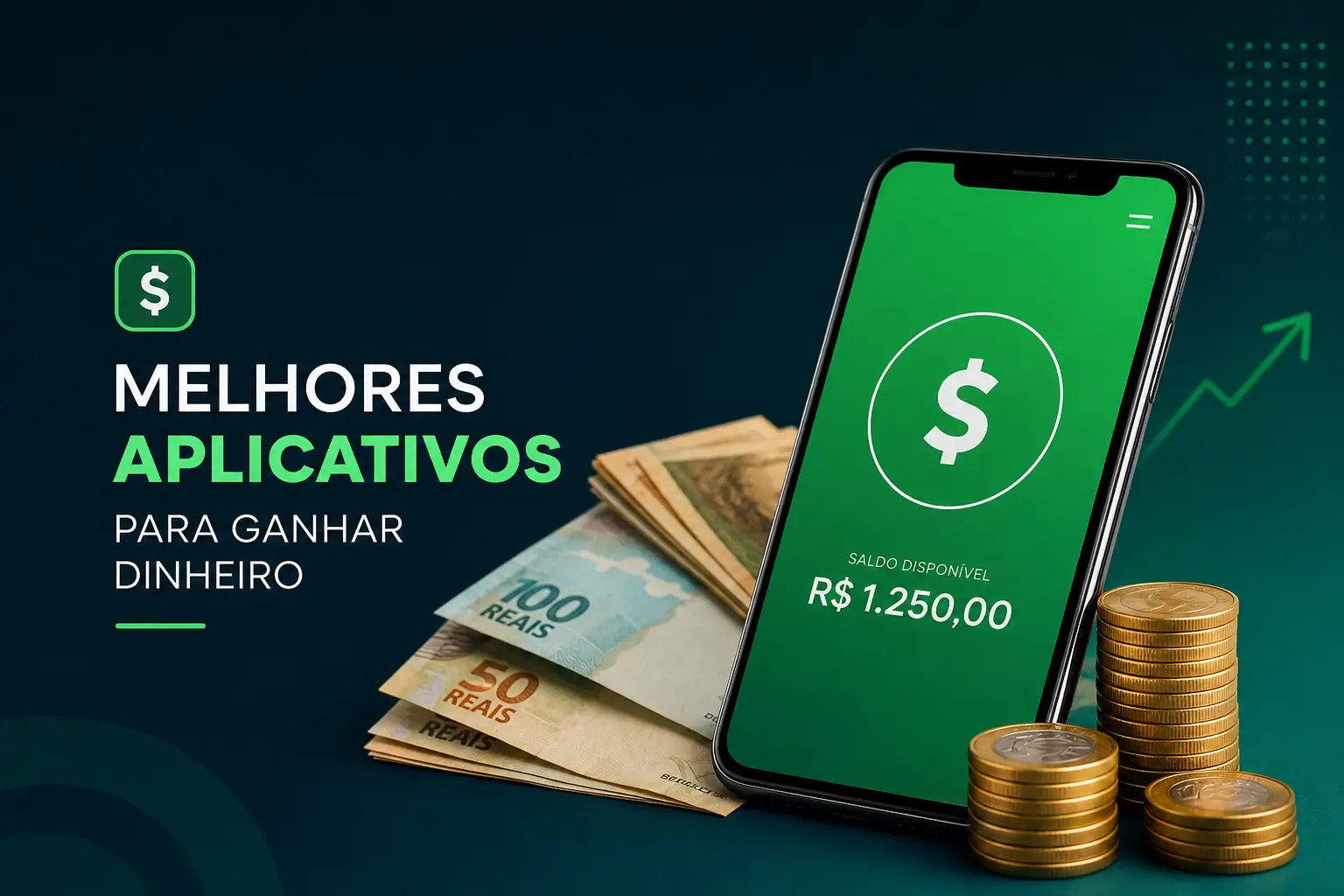 Smartphone com carteira digital e notas de reais brasileiros